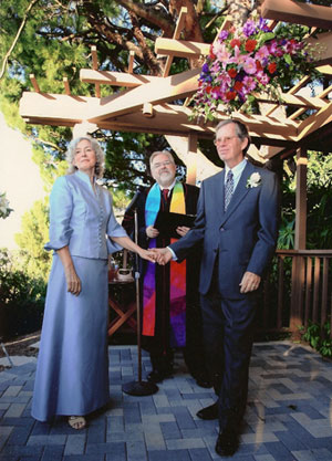 Reverend Morehouse performing a wedding at Pacific Unitarian Church